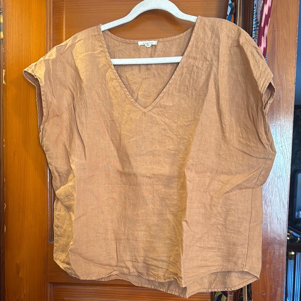 Sunday Tan Boxy Blouse with Relaxed Sleeves